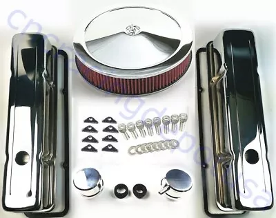 SB Chevy Chrome Engine Dress Up Kit Tall Valve Covers Air Cleaner 58-79 SBC 350 • $122.95