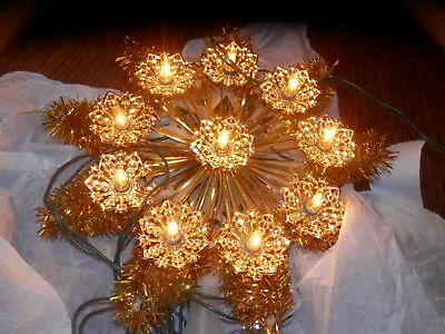 Vintage Tree Top Star Gold Tinsel Christmas Lights Topper  9 In Diameter • $16.99