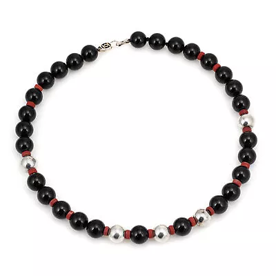 Vintage Cartier Necklace Onyx Coral Sterling Silver 14.5  Choker Signed Jewelry • $2385