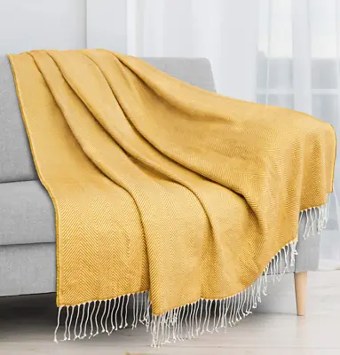 Herringbone Knitted Fringe Throw Blanket Decorative For Couch Sofa Lightweight • $21.99