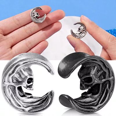 PAIR Stainless Steel Ear Plugs Tunnels Punk Skull Saddle Ear Spreader Gauges  • $11.99