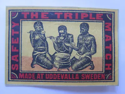 TRIPLE SAFETY MATCHES MATCH BOX LABEL NORMAL SIZE C1930 MADE At UDDEVALLA SWEDEN • $5.18