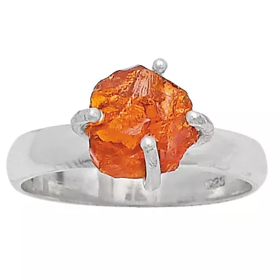 Natural Mandarin Citrine Rough 925 Sterling Silver Ring S.7 Jewelry R-1052 • $10.99