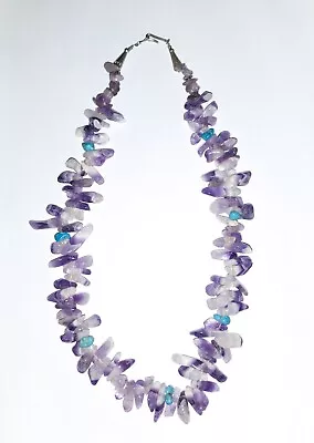 Vintage Navajo Sterling Silver Chevron Amethyst & Turquoise Necklace 19  • £23.14