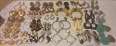 36 VTG  Clip On  Earrings  Goldtone  Rhinestone Faux Pearl   UnSigned  • $28