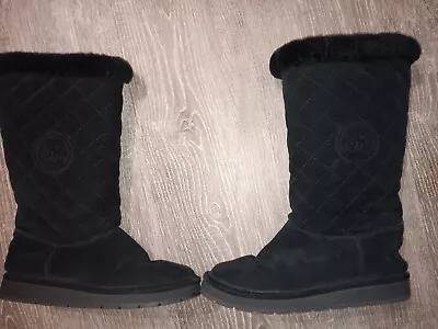 Michael Kors Womens Suede Quilted Sheep Fur Lined Boots Black 6M UGGS WORN TWICE • $30