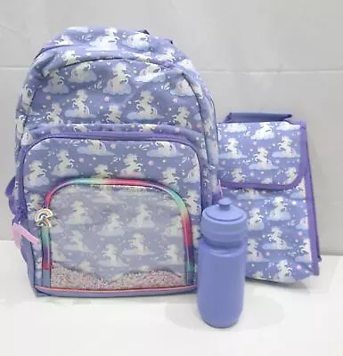 NEW Unicorn Themed Purple Three Piece With 3 Compartment Backpack RRP$50 • $19.99