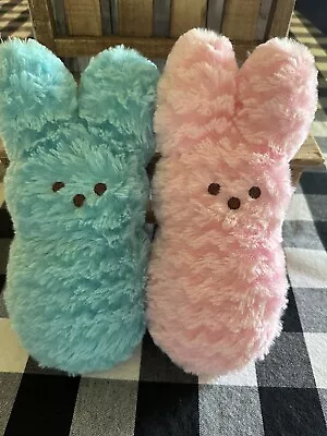 Marshmallow Peeps 10  Bunny Rabbit Pink & Teal Plush Stuffed Animal X2 Easter • $14
