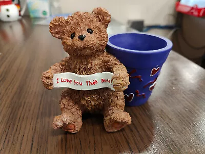 RT-  I Love You This Much!  Bear Figurine Connected To Flower Pot • $14.99