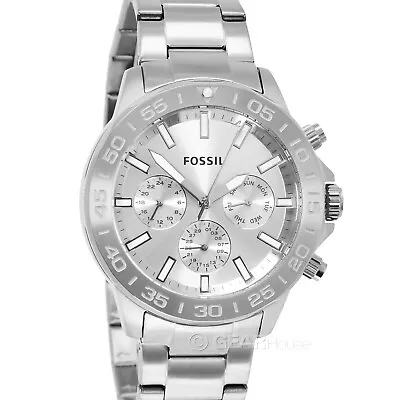 FOSSIL Bannon Mens Multifunction Watch Silver Dial Day Date Stainless Steel Band • $73.90