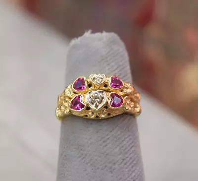 Vintage Ladies 14K Ruby Diamond Wedding Engage Ring Set • $485