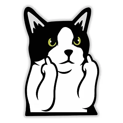Tuxedo Cat Middle Finger Sticker Flipping Off F U Black Vinyl Decal Felix Flip • $4.99