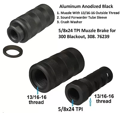 Aluminum Black 5/8x24 Hybrid Muzzle Brake Compensator With Concussion Sleeve • $29.99
