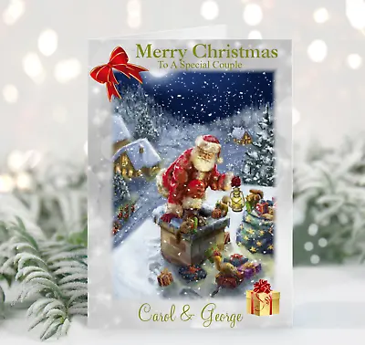 Personalised Christmas Card Santa And Hie Reindeer • £2.99