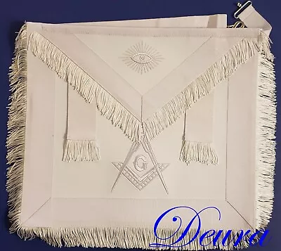 Masonic Regalia Master Mason WHITE LEATHER FRINGE  APRON EMBROIDERED DMA-5000 • $39.99