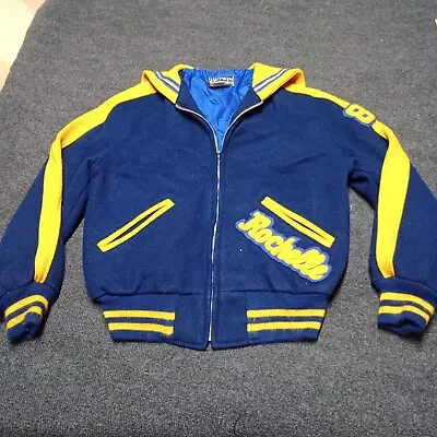 Vintage Butwin Wool Varsity Coat Jacket Adult Medium Blue Sailor Collar Lined • £28.92