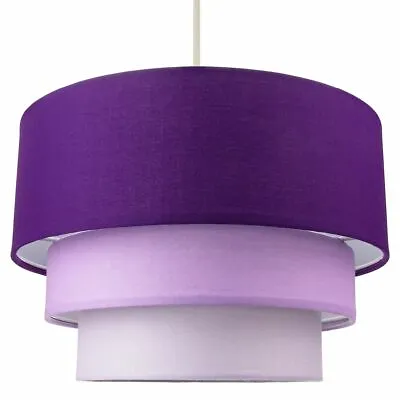 Contemporary Round Triple Tier Purple/Lilac Cotton Fabric Pendant Light Shade... • £30.25