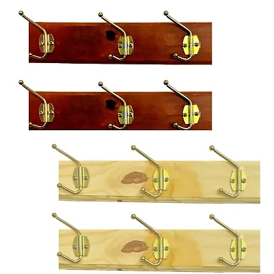 3 HOOKS STRONG WOODEN WALL COAT HANGER Clothes Pine Wood Rack Pegs Hangers  UK • £3.21