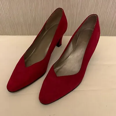Lilley & Skinner Ladies Red Shoes Size 5 Suede Suedette Heels • £9.99
