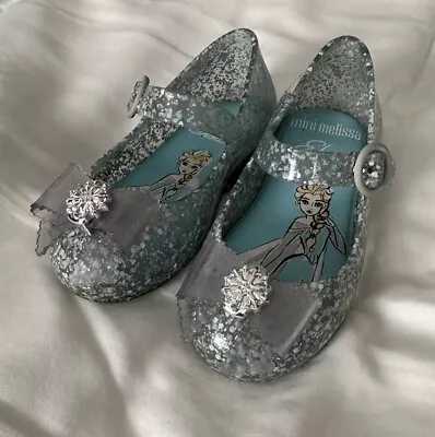 Mini Melissa Disney Princess Frozen Elsa Glitter Mary Jane Shoes Girl Size 7 • $30