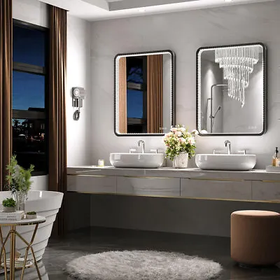 Crystal LED Bathroom Mirror W/Lights AntiFog Metal Frame Rectangle Vanity Mirror • $494.94