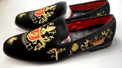 New Elanroman Men's Black Velvet Dragon Rose Loafer Shoes Elegant EU 47/ 12.5 • $39