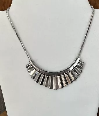 VTG-Now Silver Tone Metal Bib Statement Necklace 16”+4” Extension Signed • $3.99