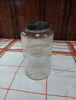 Vintage Hoosier Cabinet Glass Coffee Canister - 8  Tall Ribbed Original • $30