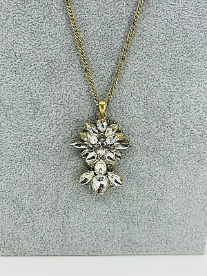 J. Crew Necklace Clear Crystal Flower Pendant 2  Navette Gold Tone 32  Jewelry • $29.95