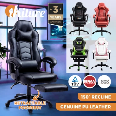 $189.90 • Buy Oikiture Gaming Chair Office Chairs Computer Footrest Executive Seat PU Leather