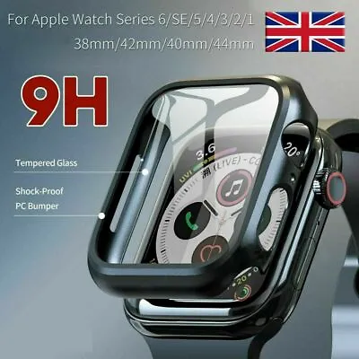 £3.49 • Buy For Apple Watch Series 3/4/5/6/7/SE/8 Case Tempered Glass Screen Protector Cover