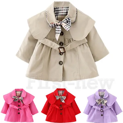 Toddle Baby Girl's Trench Coats Kid's Long Sleeve Bowknot Wind Jackets Outerwear • £6.99