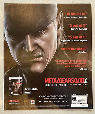 Metal Gear Solid 4 PlayStation Xbox 2008 Print Ad Promo Art - Great To Frame! • $16