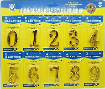 0-9 Self Adhesive 3D House Shop Door Numbers 5cm Tall Stickers Gold UK SELLER • £2.99