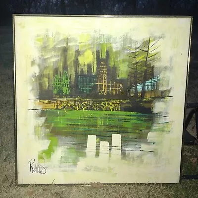 Lee Reynolds Abstract Oil Painting Vanguard Harbor/Bridge /Cityscape 40  X 40    • $550