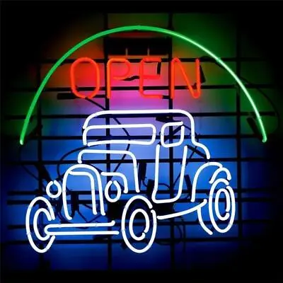 Vintage Old Auto Car Garage Open 17 X14  Neon Sign Lamp Light Display Wall Decor • $122.49