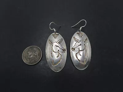 Neat Vtg Sterling Silver Overlay Deer Earrings Signed EJ 16g • $8.50