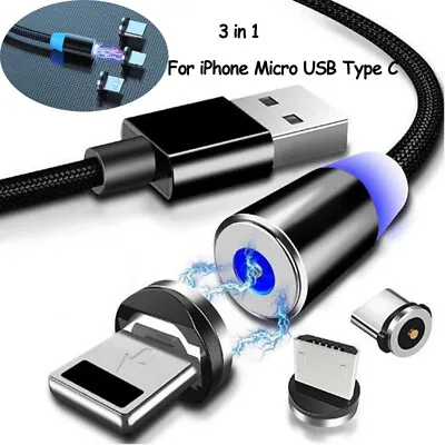 Magnetic Phone Charger Cable 180+360° Rotate USB Adapter For IPhone Type C Micro • $1