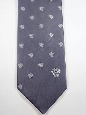 Versace Medusa Heads Logo Geometric 100% Silk Gray Neck Tie Made In Italy • $84.95