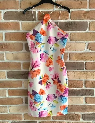 Stunning Stretchy Bright Rainbow Floral Summer Strappy Dress By Boohoo Size 8/10 • £8.50