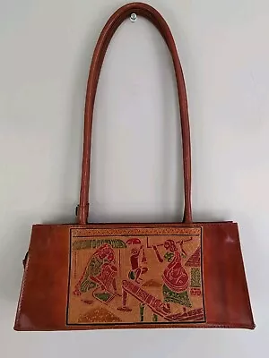 Vintage 90s Embossed Leather Purse Tooled Shoulder Bag Baguette Handbag India • $36.75