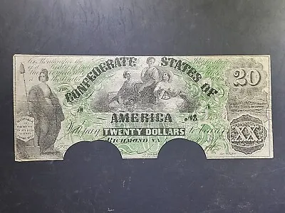 1861 Confederate States Of America $20  - T-17 - Solid VF (cut Cancel) • $444
