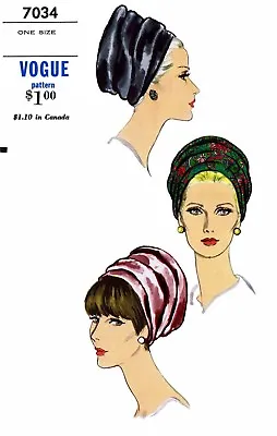 Vogue #7034 Hat TURBAN Fabric Sewing Pattern Vintage 50's Alopecia Chemo Cancer • $5.49