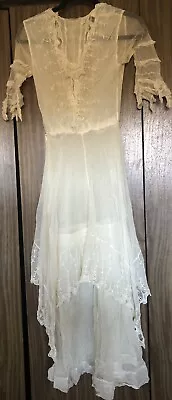 Vintage Antique 1910s-20s Authentic Sheer “Net” Cream Lace Lawn Dress Small • $59.95