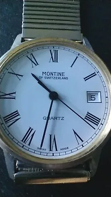 Montine Watch Switzerland Man's Vtg 80s New Battery Gold Tone Dad Office Core • $46.67