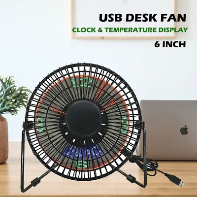 $34.99 • Buy NEW 6in USB Desk Fan With Clock & Temperature USB Powered Adjustable Tilt