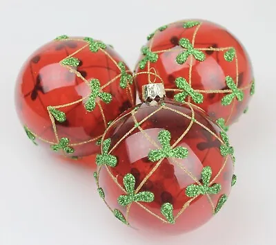 £9.99 • Buy Gisela Graham Christmas Clear Red Glass Bauble With Holly Trellis Decoration X 3