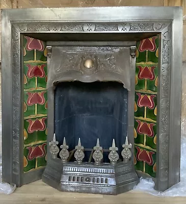 £175 • Buy Beautiful Cast Iron Tiled Fireplace Insert Victorian/Edwardian Style, Red Tulips