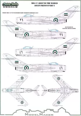 Model Maker Decals 1/48 MIKOYAN MiG-17  FRESCO  Asian Fresco Part 1 • $14.99