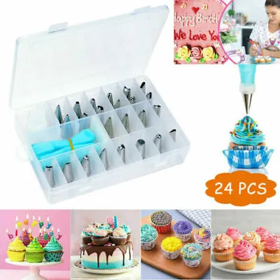 24 Pieces Icing Piping Nozzle Tool Set Box Cake Cupcake Sugarcraft Decorating Uk • £5.99